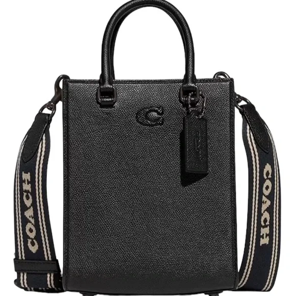 NEW! COACH Unisex Tote 16 In Crossgrain Leather Shoulder Bag Crossbody Black - Picture 1 of 16